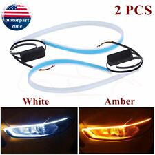2 X 60cm Slim Amber Sequential Flexible Led Drl Turn Signal Strip For Headlight