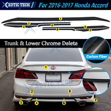 For 2016 2017 Accord Rear Trunk Low Trim Chrome Delete Blackout Carbon Fiber