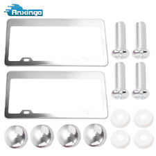 2pcs Chrome Stainless Steel License Plate Frame Tag Cover With Screw Caps Jdm Us